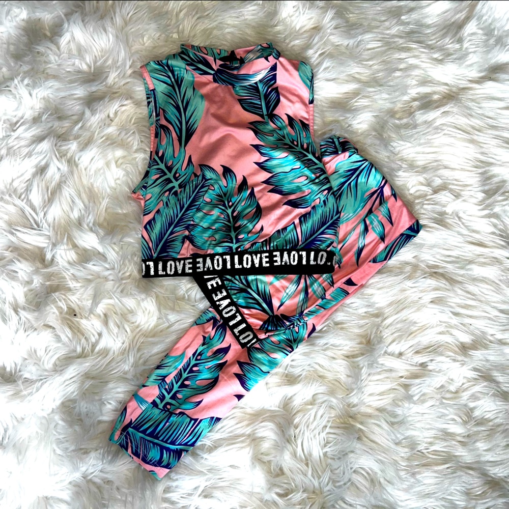 SHEIN vapor wave fuschia and teal matching set size S
